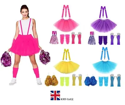 CHEERLEADER Fancy Dress Costume Outfit With Pom Poms High School Musical Girls • £12.03