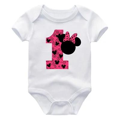 Disney One Birthday Bodysuit Pink 1st Bday Outfit Newborn Mickey Minnie Mouse • $14.99