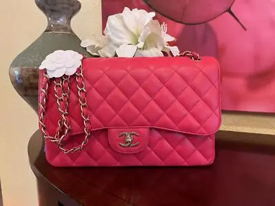 Authentic Chanel Classic Jumbo Dark Pink Caviar Double Flap LGHW • $6950