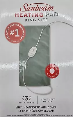 Sunbeam King Size Heating Pad Stays On No Auto Off!! With Dry/ Moist Heat 12x24  • $18