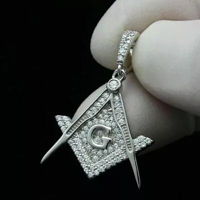 2Ct Diamond Pendant Masonic Logo Emblem Charm 14k White Gold Finish Free Chain • $204