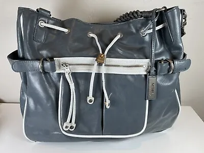 Joy Gryson Big Shoulder Bucket HOBO Bag W/Rope Handles Gray & White 14x17 • $35