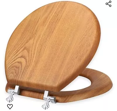 Pucoina Round Natural Wood Toilet Seat In Natural Oak With Chrome Hinge • $33.99