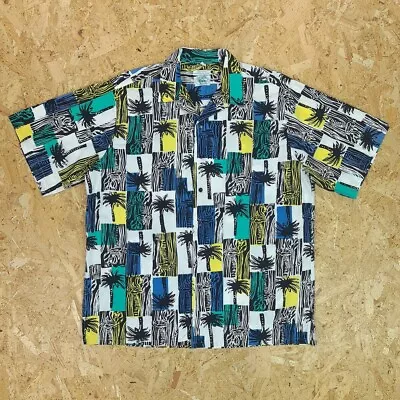 Vintage Mens IZOD LACOSTE Hawaiian Cotton Shirt | Short-Sleeve | Large White • £29.99