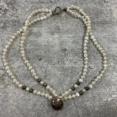 Mignon Faget Two String Pearl Necklace With Sterling Silver Seashell Pendant • $355.14