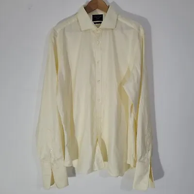 GUTHRIE & VALENTINE Dress Shirt Yellow Herringbone Cutaway Neck 17 French Cuff • £14.50