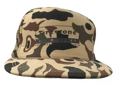 Vintage Firestone Farm Tires Camouflage Camo Mesh Snapback Trucker Hat • $24.99