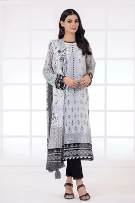 Lakhany 3 Piece Unstitched Monochrome Printed Lawn Suit - MCP-7012 • £28.99