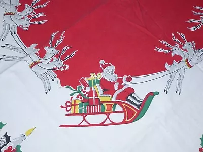 Retro Christmas Tablecloth Vtg Mid Century 1940s Montgomery Wards Rudolph Santa • $184