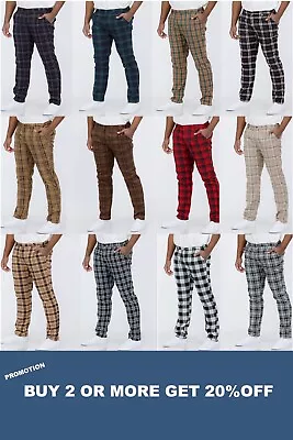 Mens Checker Slim Fit Plaid Checkered Pants Stretch Casual Work Pants Trousers • $19.81