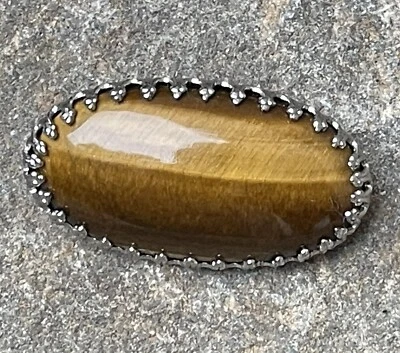 $16.50 • Buy Vintage Brooch Tiger's Eye Cabochon Open Back Silver Tone Jewelry Pin Mod MCM