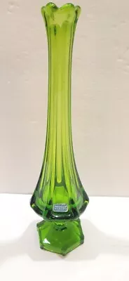 Vintage MCM Viking Glass Ribbed Stretch Green Glass 13.5  Vase • $69.99