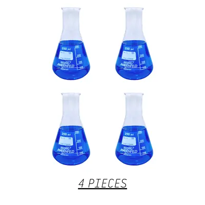 Erlenmeyer Flask 250 Ml Borosilicate Glass 3.3 Narrow Neck Set Of 4 Pieces • $27.27