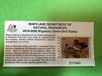 2019-2020 maryland department Of Natural Resources Migratory Game Bird Stamp • $20