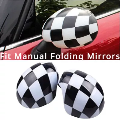 Black White Checker Side Mirror Cover Cap Add On For BMW MINI Cooperr R55 - R61 • $49.99