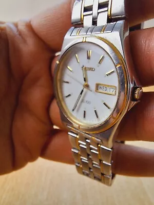 SEIKO SQ100 Men`s Stainless Steel Quartz Watch 1996 Vintage • £49.95
