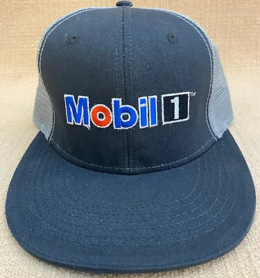 New Mobil 1 Racing Hat Cap Snapback Mesh Trucker Style Gray Custom Hand Stitch • $19.95