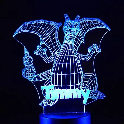 Charizard Night Light | Pokemon Night Light | Personalised LED 3D Charizard Lamp • £11.95