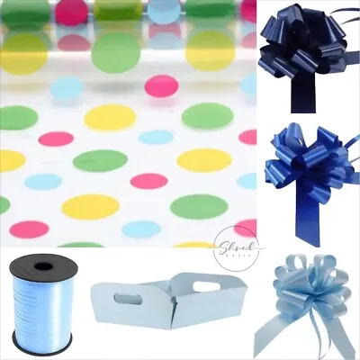 ShredAstic®️ Dot Cellophane Blue Hamper Tray Pull Bow Ribbon Easter Fathers Day • £0.99