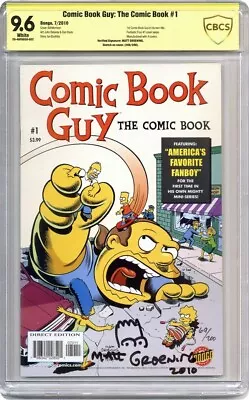 💥 CBCS 9.6 NM+ COMIC BOOK GUY #1 MATT GROENING SIGNED + SKETCH SIMPSONS Bongo • $2565