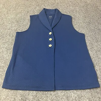 Vintage Vest Womens XL Blue Button Up Snap Quilted Knit Sleeveless • $6.72