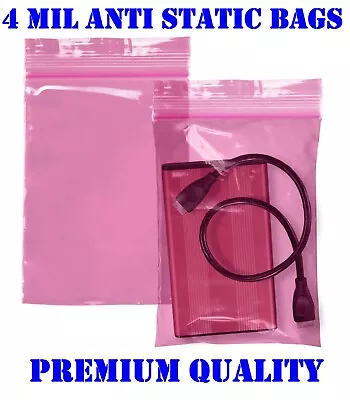 Pink Anti Static Plastic Bag Top Lock Zip Seal 4MIL Reclosable 2x3x4x5x68912 • $10.17