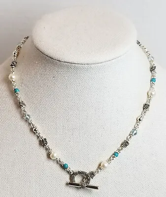MICHAEL DAWKINS Sterling Silver Pearl Turquoise & Blue Topaz Necklace Toggle 18 • $149.95