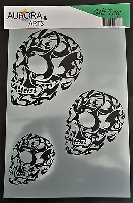 Stencil By Aurora Arts A4 TRIBAL SKULL 190mic Mylar Craft Stencil Art Mask 278 • £4.95