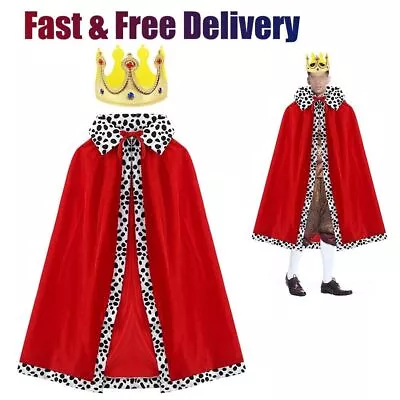 Adult King Queen Robe Cape & Kings Crown Prince Halloween Party Dress Up Cosplay • £6.32