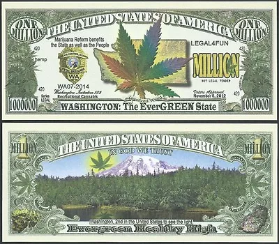 WASHINGTON RECREATIONAL MARIJUANA MILLION DOLLAR NOVELTY BILL - Lot Of 10 Bills  • $5.49