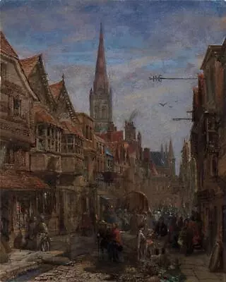 Louise Rayner (1832-1924) Watercolour Painting High Street Salisbury - Cathedral • £3950