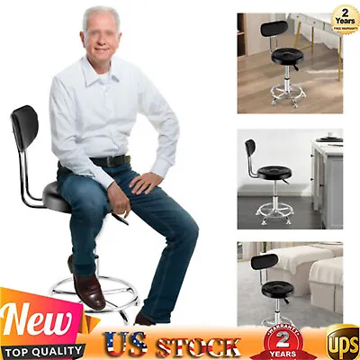 Work Shop Stool Swivel Chair Adjustable Height Garage Seat Footrest With Back • $58.90