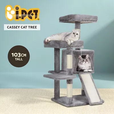 I.Pet Cat Tree Tower Scratching Post Scratcher 103cm Wood Condo House Bed Grey • $62.95