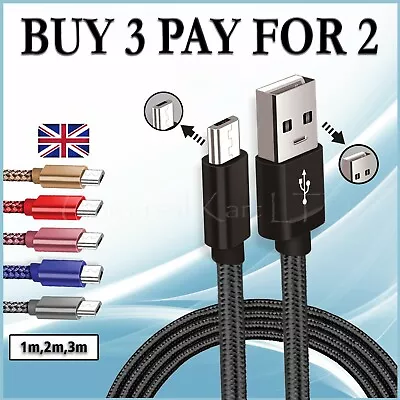 Charging Cable For Samsung A10 S7 S6 Micro USB Phone USB Fast Charger Sync Data • £2.99