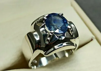 Natural 2.5 Carat Blue Sapphire Sterling Silver 925 Handmade Neelam Mens Ring • $128