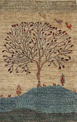 3 X 4 Ft Gray Tree Of Life Gabbeh Afghan Hand Knotted Tribal Landscape Area Rug • $359