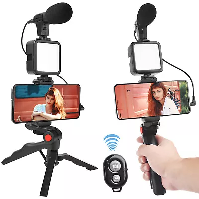 Smartphone Vlogging Video Kit Set W/ Tripod Microphone LED Video Light Remote • $31.59