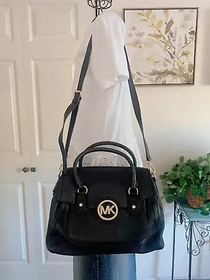 Michael Kors Margo Shoulder Black Pebble Leather Satchel Handbag Crossbody • $87