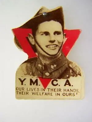 Vintage 1910s YMCA Card Donation Badge  Our Lives In Their Hands....        3981 • $8.95