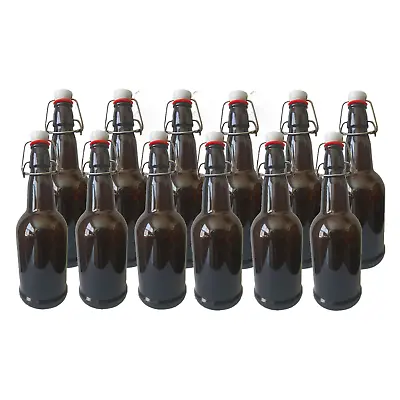 Glass Flip-Top Kombucha Bottles 12 Pack 16 Ounce Bottles Amber Swing Top Bottle • $63.99