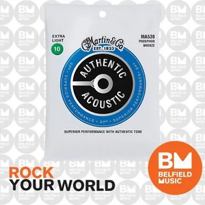 Martin MA530 Authentic Acoustic Guitar Strings Extra Light Phosphor Bronze 10-47 • $13.99