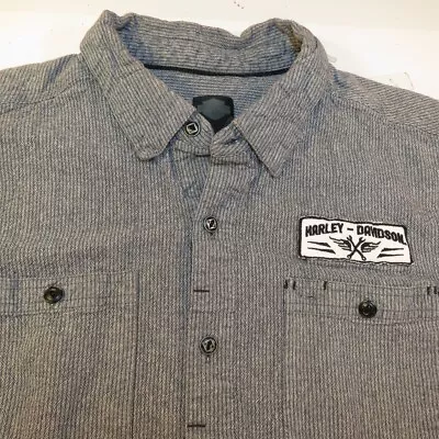 HARLEY DAVIDSON MOTORCYCLES BIKER BUTTON FRONT PIT CREW STYLE SHIRT Mens XL Gray • $19.99