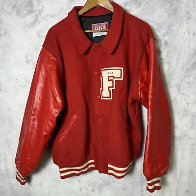 Vintage FHA Letterman Bomber Jacket Mens XL Red Leather Wool • $40.49