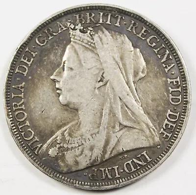 1897 LXI UK GREAT BRITAIN Silver CROWN Coin VF Toned VICTORIA British KM #783 • $74.99