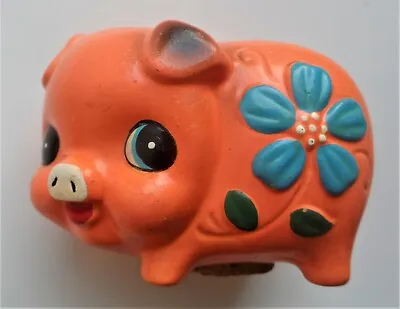 £13.50 • Buy Vintage Cute Big Eyed Pottery Pig Hand-painted Orange Peach Flower Power