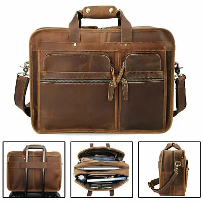 Men 17  Laptop Briefcase Shoulder Messenger Satchel Luggage Vintage Leather Bag  • $263.99