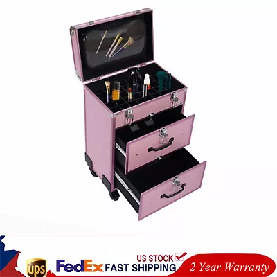 Rolling Makeup Train Case With Drawers Professional Cosmetics Storage Organizer • $79.80