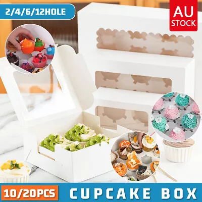 2/4/6/12holes Cupcake Box Cases Clear Window Cupcake Display Boxes Muffin Cup AU • $14.59