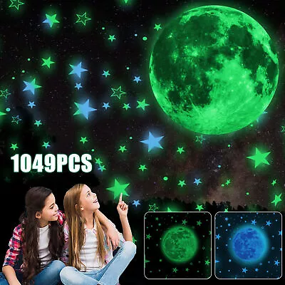 1049 PCS Glow In The Dark Wall Sticker Stars Moon Luminous Kid Room Decal Decor • $11.98