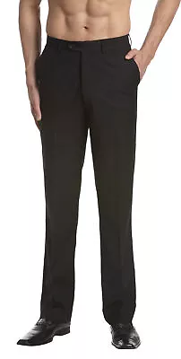 CONCITOR Men's Dress Pants Trousers Flat Front Slacks Solid BLACK Color • $48.95